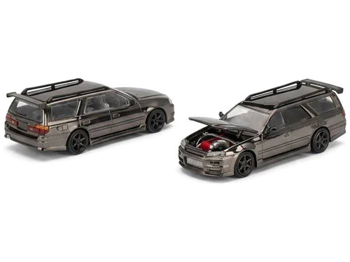 R34 Wagon Dark Chrome 1/64 Diecast Model Car Pop Race PRDC018