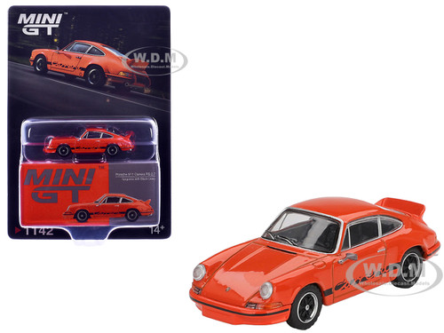 Porsche 911 Carrera RS 2 7 Tangerine with Black Stripes Limited Edition 1/64 Diecast Model Car Mini GT MGT01142