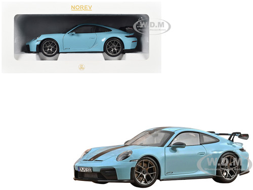 2025 Porsche 911 GT3 with Weissach Pack Gulf Blue with Carbon Stripe 1/18 Diecast Model Car Norev 187000