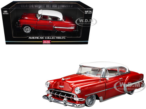 1954 Chevrolet Bel Air Lowrider Red Metallic with White Top and White Interior American Collectibles Series 1/18 Diecast Model Car Sun Star SS-1722