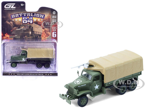1944 GMC CCKW 353 A1 2 5T Truck U S Army WWII Olive Drab with Tan Top Battalion 64 Series 6 1/64 Diecast Model Car Greenlight 61060C