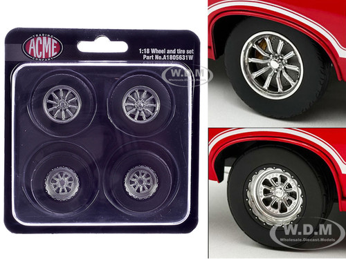 Drag Wheel and Tire Set of 4 pieces from 1970 Oldsmobile 442 W30 W Machine for 1/18 Scale Models ACME A1805631W