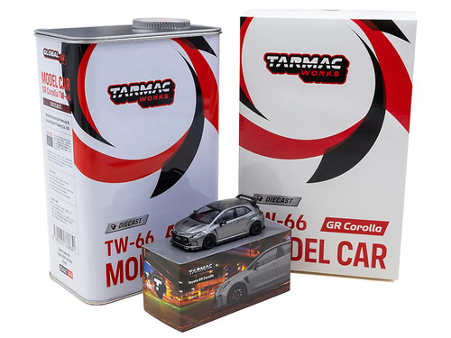 Toyota GR Corolla RHD Right Hand Drive Gray Metallic with Metal Oil Can Packaging Global64 Series 1/64 Diecast Model Car Tarmac Works T64G-066-GY