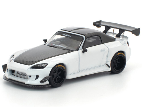 Honda Pandem S2000 RHD Right Hand Drive White with Carbon Hood and Top 1/64 Diecast Model Car Pop Race PR640389