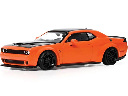 2018 Dodge Challenger SRT Hellcat Go Mango Orange with Matt Black Hood and Top 1/64 Diecast Model IXO Models U64RDC001