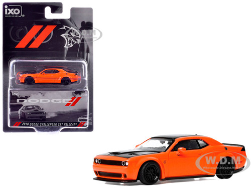 2018 Dodge Challenger SRT Hellcat Go Mango Orange with Matt Black Hood and Top 1/64 Diecast Model IXO Models U64RDC001