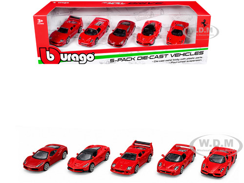 Ferrari Set of 5 Pieces "Race + Play" Series 1/64 Diecast Model Cars by Bburago