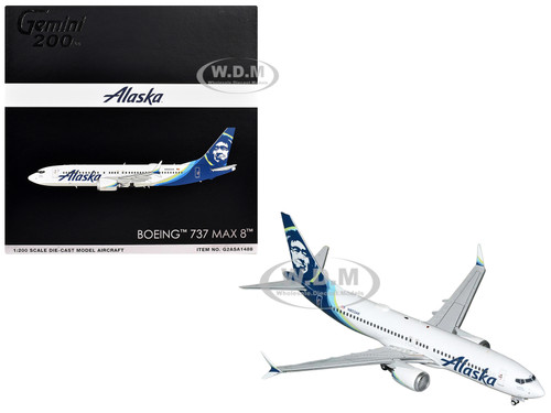 Boeing 737 MAX 8 Commercial Aircraft Alaska Airlines N803AK White with Blue Tail Gemini 200 Series 1/200 Diecast Model Airplane GeminiJets G2ASA1488
