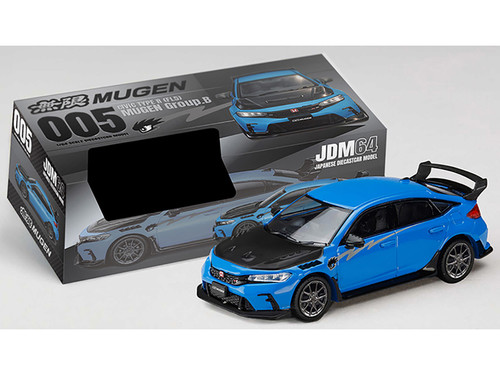 Honda Civic Type R FL5 RHD Right Hand Drive Racing Blue Pearl with Carbon Hood MUGEN Group B 2025 JDM64 Series 1/64 Diecast Model Car Hobby Japan HJDM005B-30