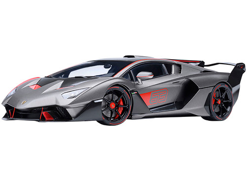 Lamborghini SC18 Alston Grigio Daytona Gray with Red Accents 1/18 Model Car Autoart 79216