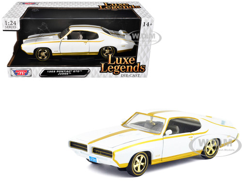 1969 Pontiac GTO Judge White Metallic with Gold Stripes Luxe Legends Series 1/24 Diecast Model Car Motormax 79224W