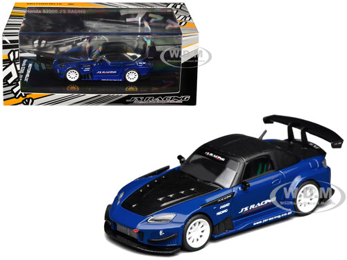Honda S2000 RHD Right Hand Drive J s Racing Apex Blue Pearl with Carbon Hood and Top 1/64 Diecast Model Car MotorHelix M65152