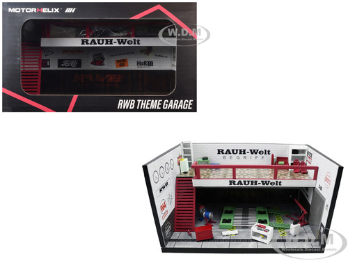 RWB Garage Diorama White with Accessories 1/64 Model MotorHelix M90220