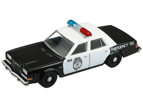 1981 Dodge Diplomat Police Car Black and White Killer Klowns from Outer Space 1988 Movie Hollywood Series Series 44 1/64 Diecast Model Car Greenlight 62050F