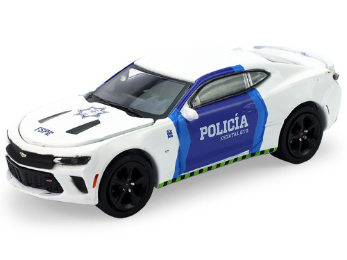 2017 Chevrolet Camaro Police Car Policia Estatal GTO Guanajuato Mexico White  Blue Doors Hot Pursuit Series 48 1/64 Diecast Model Car Greenlight 43060D