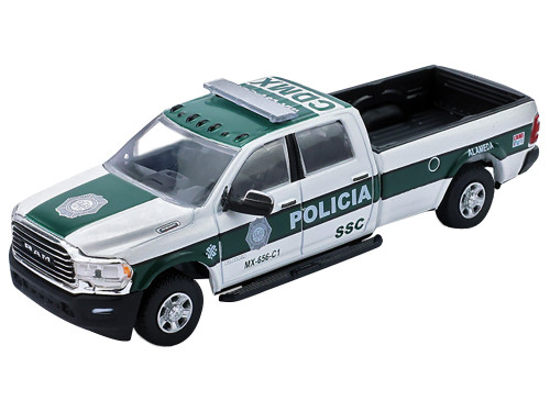 2019 Ram 2500 Pickup Truck Policia SSC Mexico City Police White Green Hot Pursuit Series 48 1/64 Diecast Model Car Greenlight 43060E