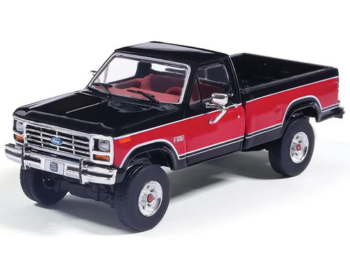 1982 F 350 XL Short Bed Raven Black & Candyapple Red Deluxe Tu Tone 1/64 Diecast Model Car IXO Models IA64046
