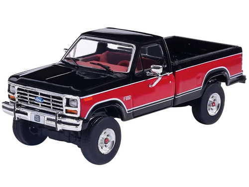 1982 F 350 XL Short Bed Raven Black & Candyapple Red Deluxe Tu Tone 1/64 Diecast Model Car IXO Models IA64046