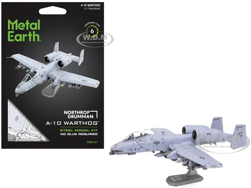 Model Kit Northrop Grumman A 10 Warthog Thunderbolt II Aircraft United States Air Force Gray Moderate Difficulty Steel Model by Metal Earth ME1055