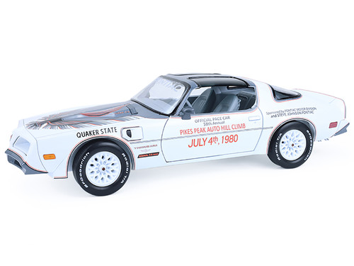 1980 Pontiac Firebird Trans Am Official Pace Car 58th Annual Pikes Peak Auto Hill Climb White with Gray T Top and Graphics 1/18 Diecast Model Car Greenlight 13696