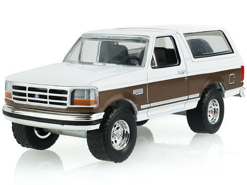 1993 Ford Bronco XLT Oxford White with Medium Mocha Side Stripes Blue Collar Collection Series 15 1/64 Diecast Model Car Greenlight 35320F