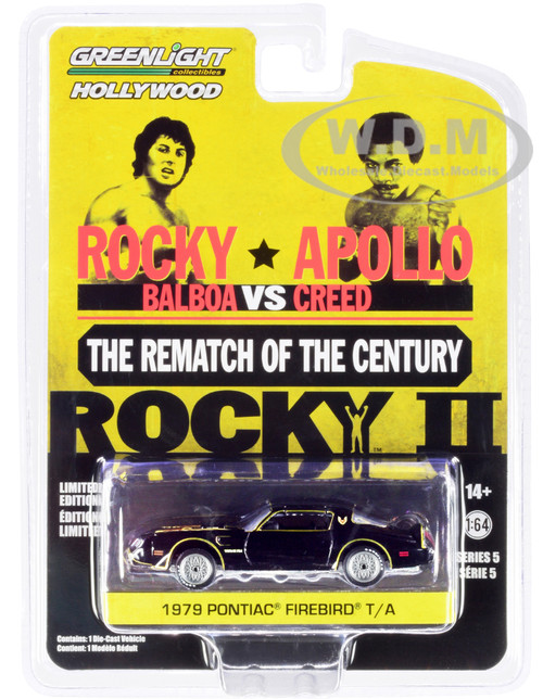 1979 Pontiac Firebird Trans Am T/A Black Hood Bird Rocky II 1979 Movie Hollywood Series Release 5 1/64 Diecast Model Car Greenlight 44650 C