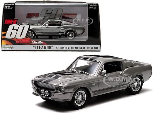 1967 Ford Mustang Custom Eleanor Gray Metallic Black Stripes Gone in 60 Seconds 2000 Movie 1/43 Diecast Model Car Greenlight 86411
