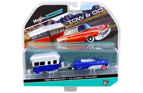 1950 Mercury with Alameda Trailer Blue / White Tow & Go 1/64 Diecast Model Maisto 15368-G