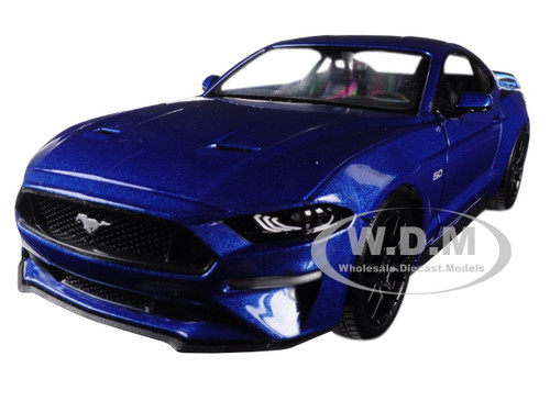 2018 Ford Mustang GT 5.0 Blue Black Wheels 1/24 Diecast Model Car Motormax 79352