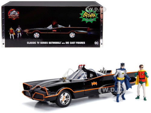 Classic TV Series Batmobile Working Lights Diecast Batman Robin Figures 80 Years Batman 1/18 Diecast Model Car Jada 98625