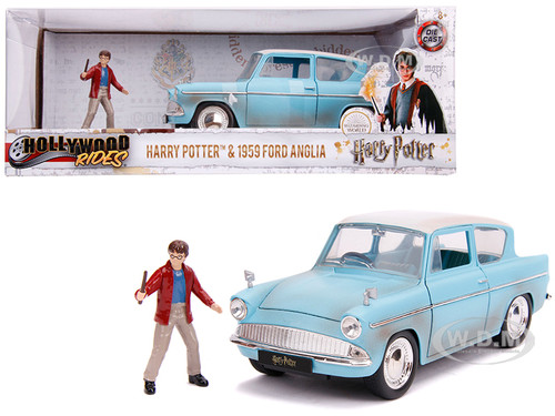 1959 Ford Anglia Light Blue Weathered Harry Potter Diecast Figurine 1/24 Diecast Model Car Jada 31127