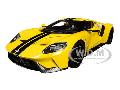 2017 Ford GT Triple Yellow Black Stripes 1/18 Model Car Autoart 72944