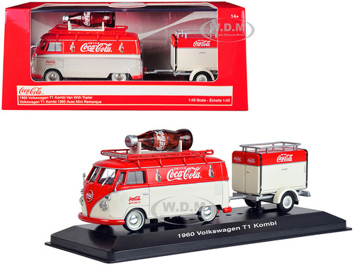 1960 Volkswagen T1 Kombi Van Trailer Red Cream Coca Cola 1/43