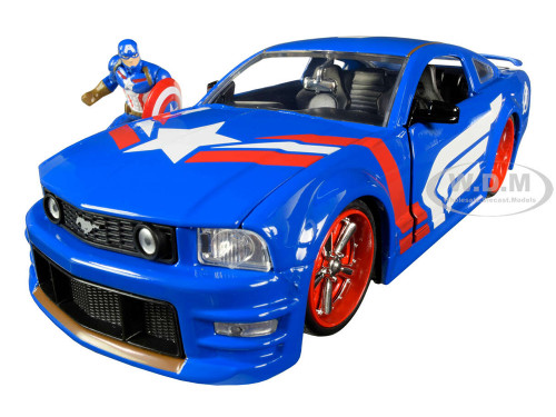 2006 Ford Mustang GT Captain America Diecast Figurine Avengers Marvel Series 1/24 Diecast Model Car Jada 31187