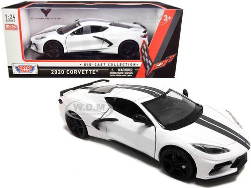2020 Chevrolet Corvette C8 Stingray White Gray Stripes 1/24 Diecast Model Car Motormax 79360