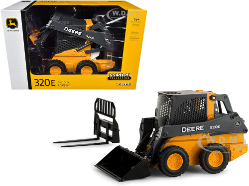 John Deere 320E Wheeled Skid Steer Fork Bucket Work Tools Prestige Collection 1/16 Diecast Model ERTL TOMY 45461