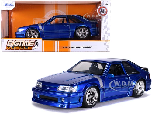 1989 Ford Mustang GT 5.0 Candy Blue Silver Stripes Bigtime Muscle 1/24 Diecast Model Car Jada 31863