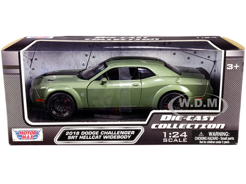 2018 Dodge Challenger SRT Hellcat Widebody Green Metallic Black Stripes 1/24 Diecast Model Car Motormax 79350