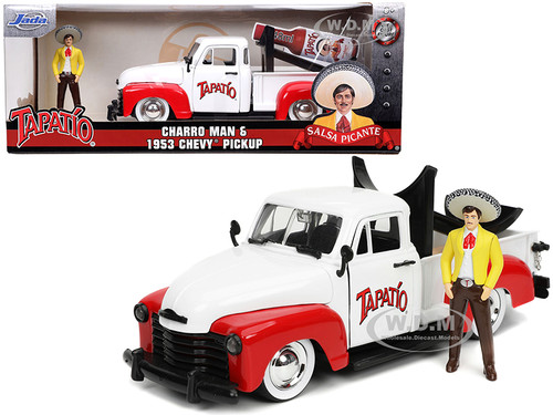 1953 Chevrolet Pickup Truck White Red Charro Man Diecast Figurine