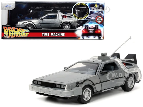 DeLorean Brushed Metal Time Machine Lights Back to the Future 1985 Movie Hollywood Rides Series 1/24 Diecast Model Car Jada 32911