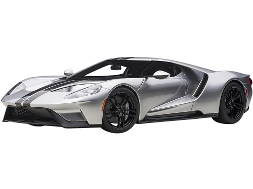 2017 Ford GT Ingot Silver Metallic Black Stripes 1/12 Model Car Autoart 12108
