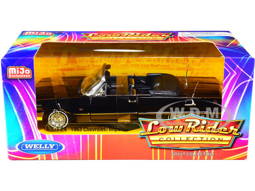 1963 Chevrolet Impala SS Convertible Black Low Rider Collection 1/24 Diecast Model Car Welly 22434