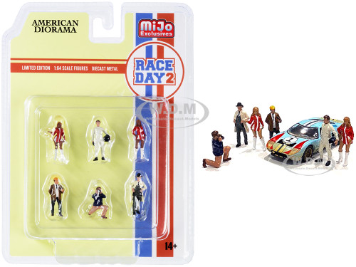 Race Day 2 6 piece Diecast Figurine Set for 1/64 Scale Models American Diorama 76472