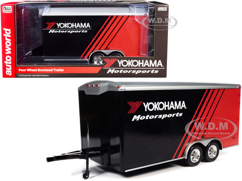 Four Wheel Enclosed Car Trailer Yokohama Motorsports Black Red for
