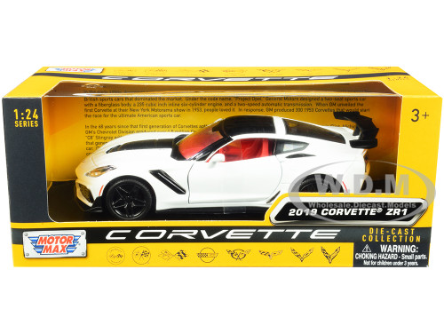 2019 Chevrolet Corvette C7 ZR1 White Black Red Interior History of Corvette Series 1/24 Diecast Model Car Motormax 79356