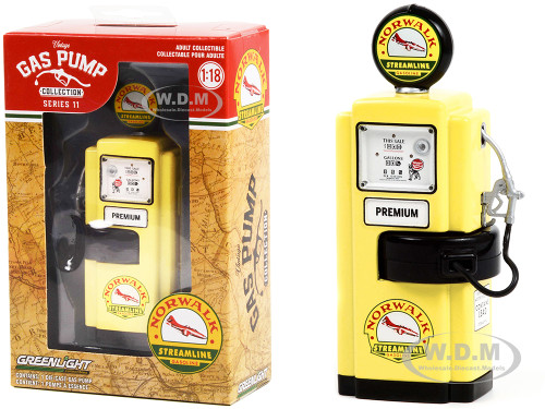 1948 Wayne 100-A Gas Pump Norwalk Gasoline Yellow Black Vintage Gas Pumps Series 11 1/18 Diecast Replica Greenlight 14110A