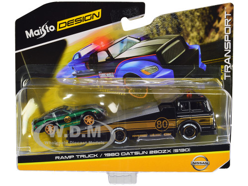 Ramp Truck #80 Dark Gray Metallic Gold Metallic Stripes JDM Garage 1980 Datsun 280ZX S130 #80 Green Metallic Stripes Elite Transport Series 1/64 Diecast Models Maisto 15055-22D