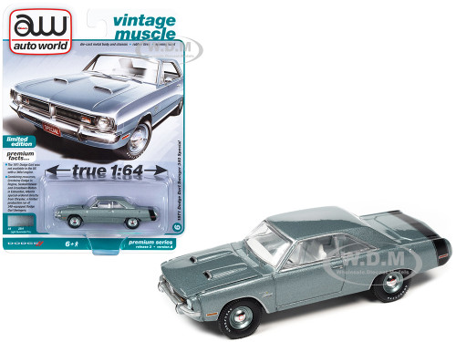 1971 Dodge Dart Swinger 340 Special Light Gunmetal Gray Metallic Black Tail Stripe Vintage Muscle Limited Edition 1/64 Diecast Model Car Auto World 64362-AWSP105A