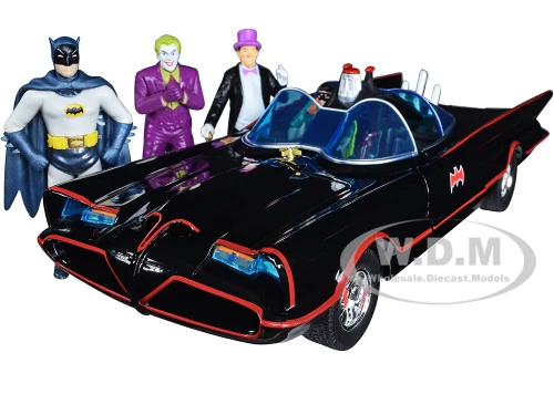 1966 Classic Batmobile with Diecast Batman The Joker The Penguin Plastic Robin Sitting Inside The Car Batman TV Series 1966 Hollywood Rides Series 1/24 Diecast Model Car Jada 33737