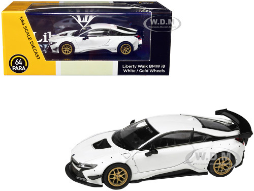 BMW i8 Liberty Walk White Gold Wheels 1/64 Diecast Model Car Paragon Models PA-55152